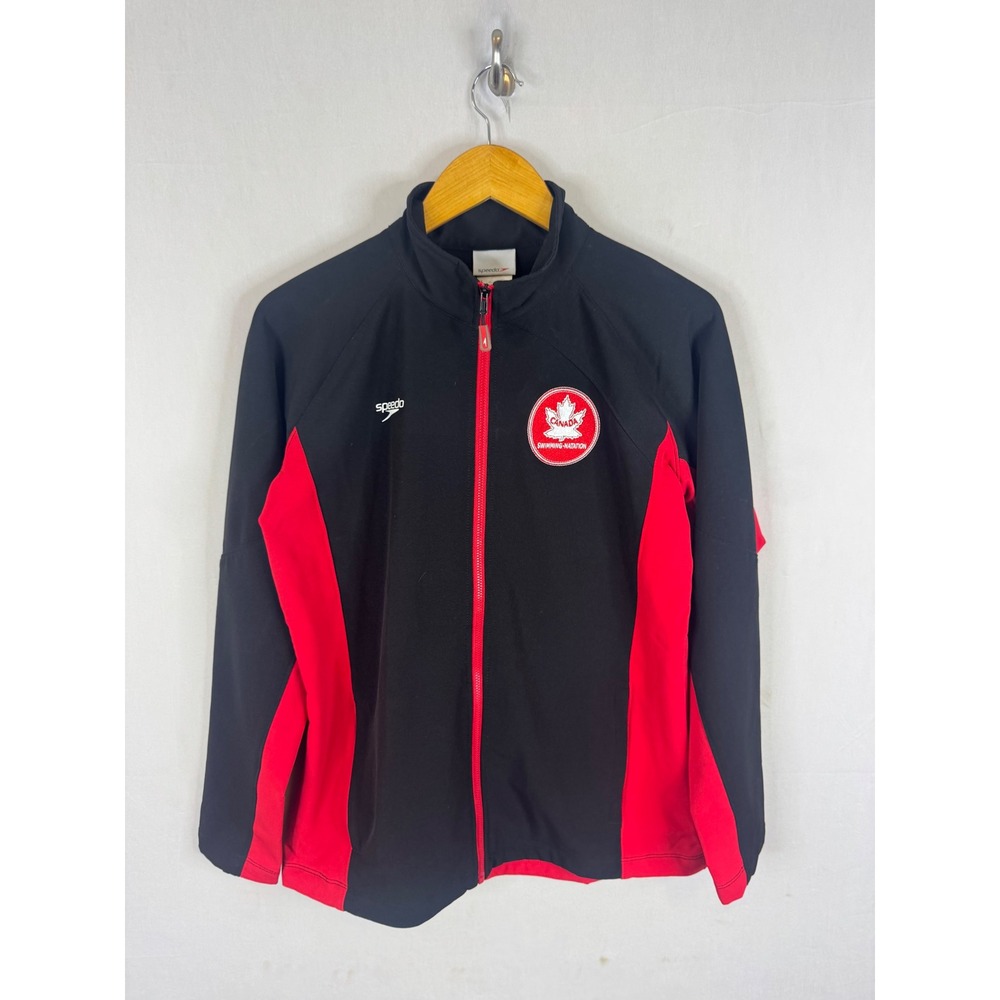 Speedo Canada Swimming Natation Track Jacket Black Red Mens Medium Full Zip